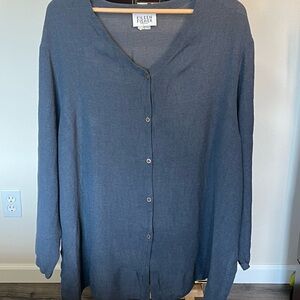 Eileen Fisher Slate Blue Button-Front Lightweight Top